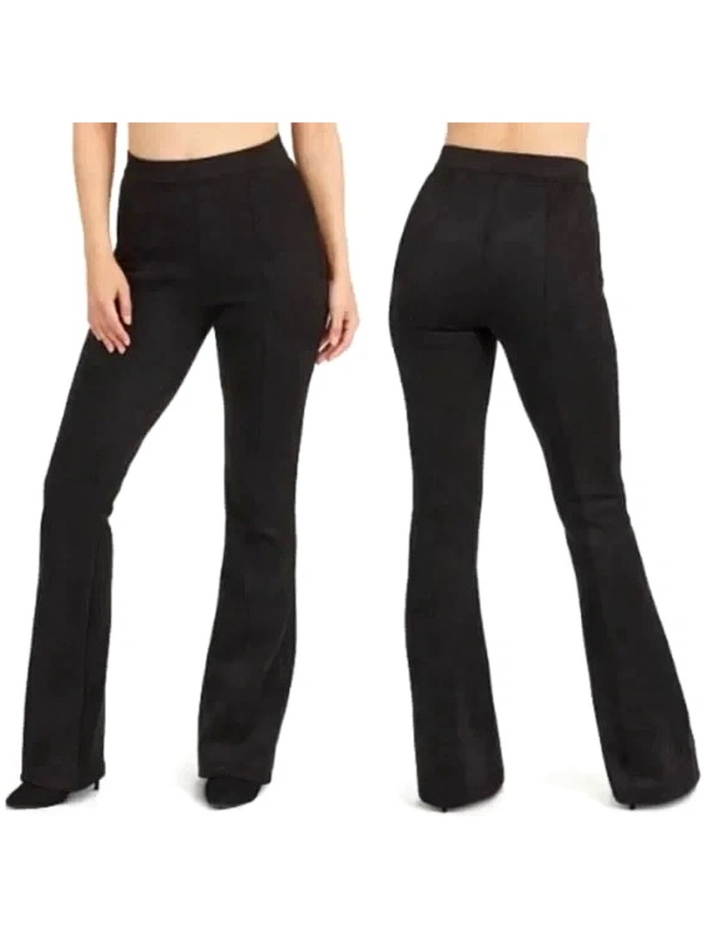 NWT Spanx Faux Suede Flare Leg Pants Size L Pull On Shaping Black 36" Inseam